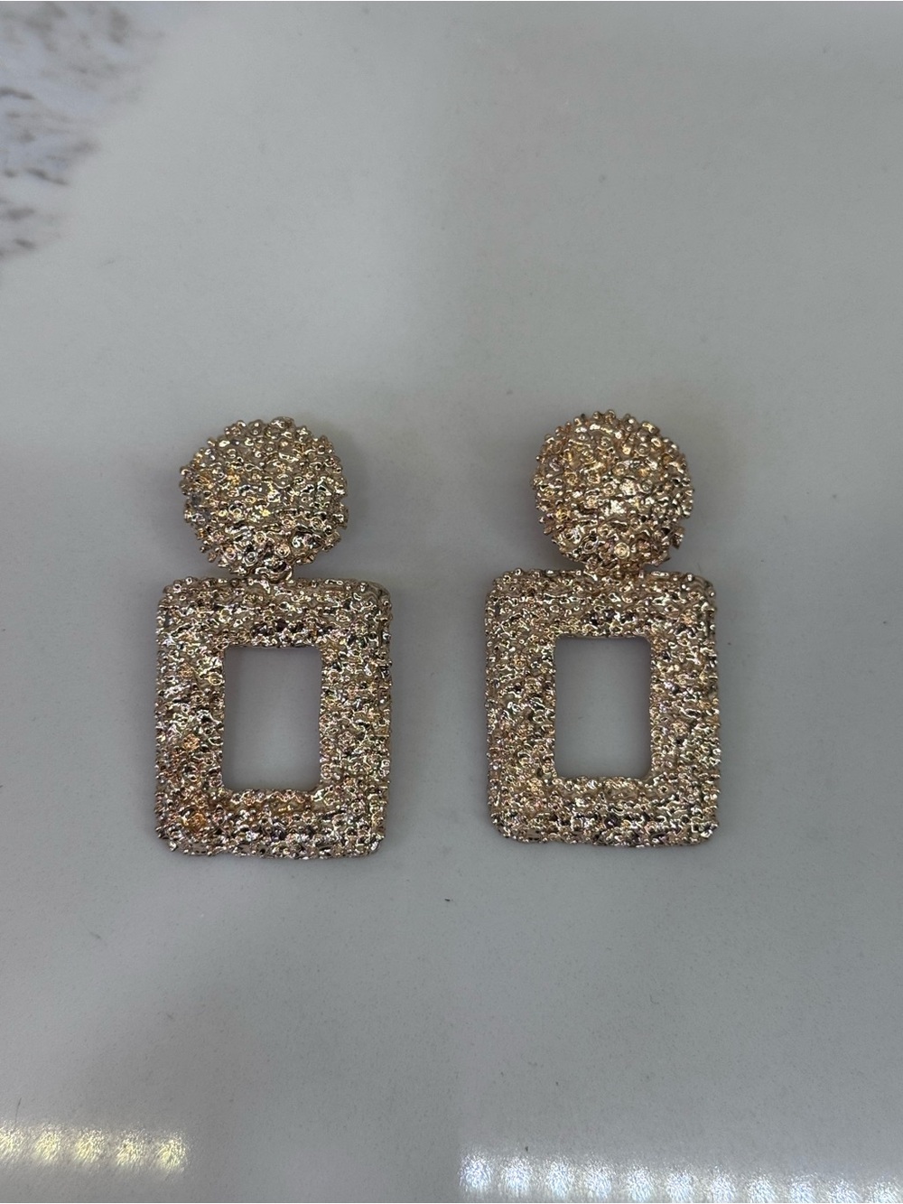 Beautiful Gold Statement Sparkle Geometric Drop Earrings - Women Jewelry